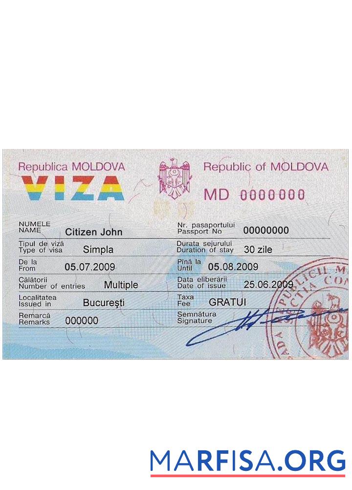 Blank Moldova entry visa template